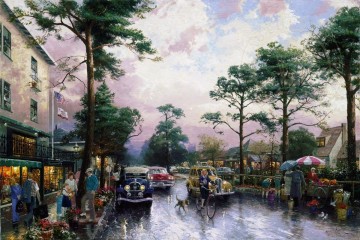 Carmel Ocean Avenue en una tarde lluviosa Thomas Kinkade Pinturas al óleo